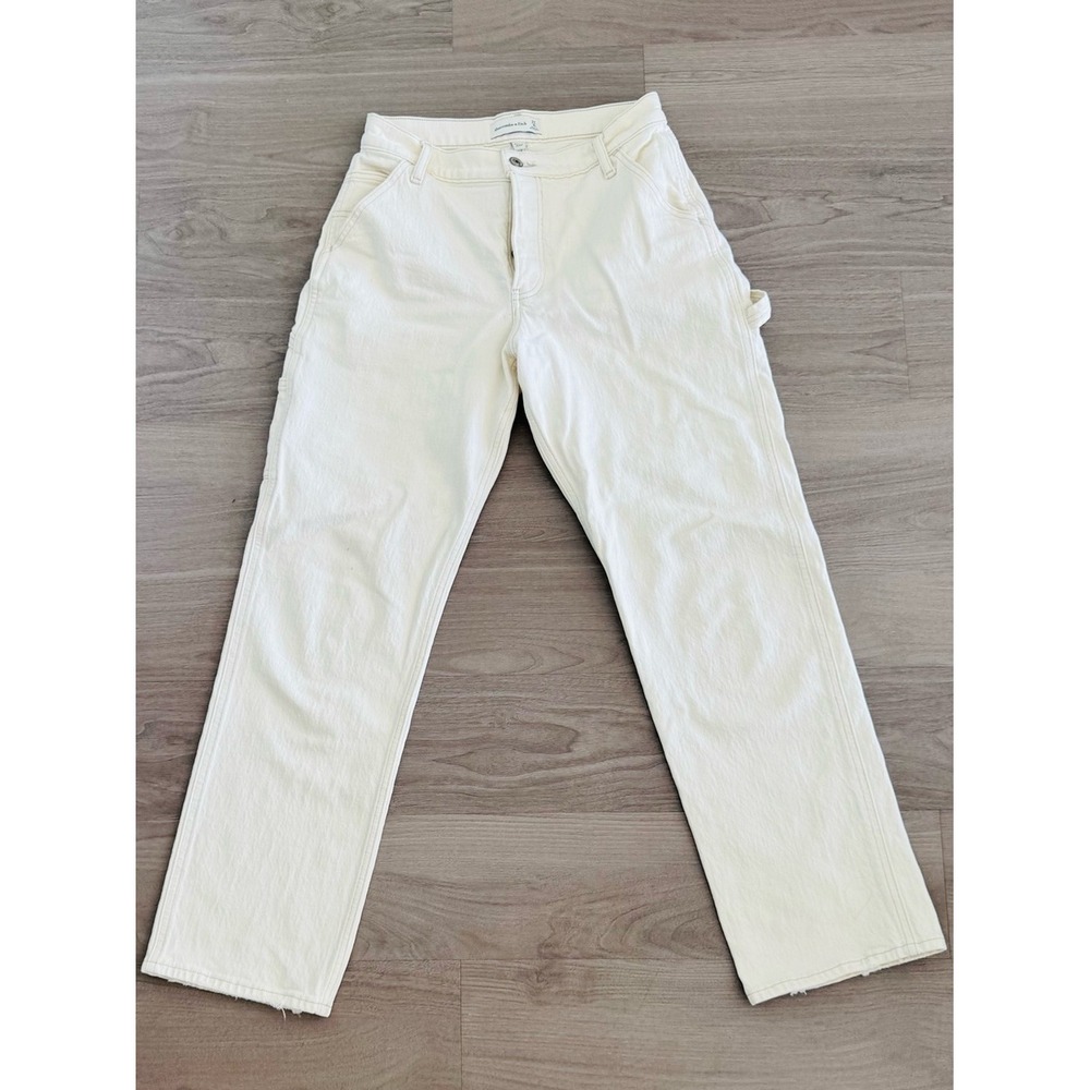 Abercrombie Carpenter Jeans Women 27/4R Cream Curve Love Button Fly - Picture 2 of 8